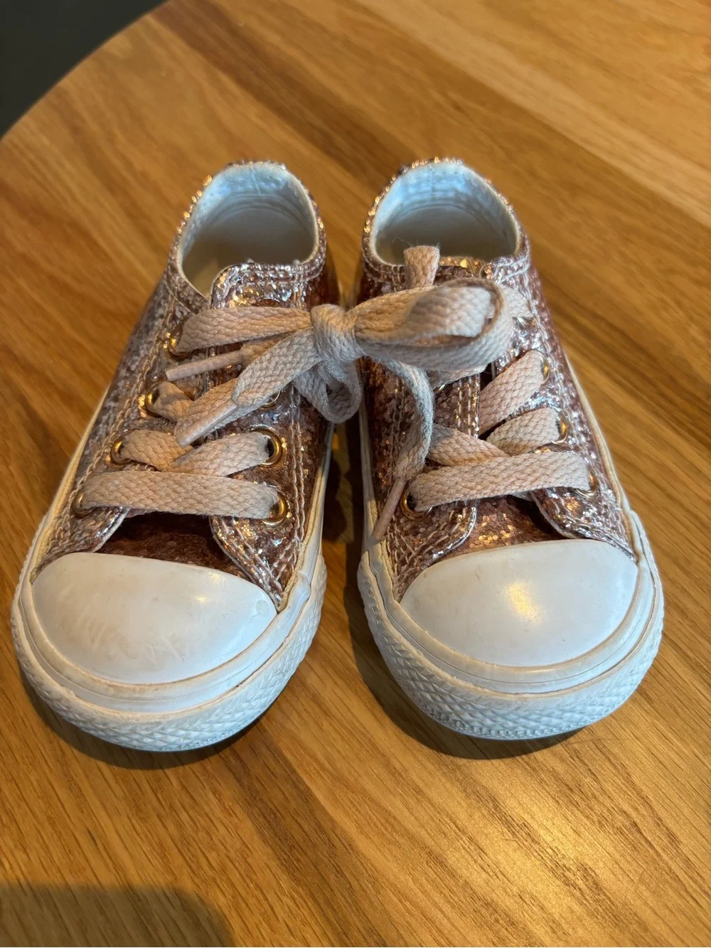 Converse Size 4 Toddler Glitter Lace-Up Sneakers - Rose Gold